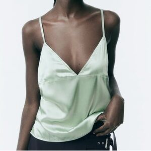 Zara Sea Green Satin Camisole Top